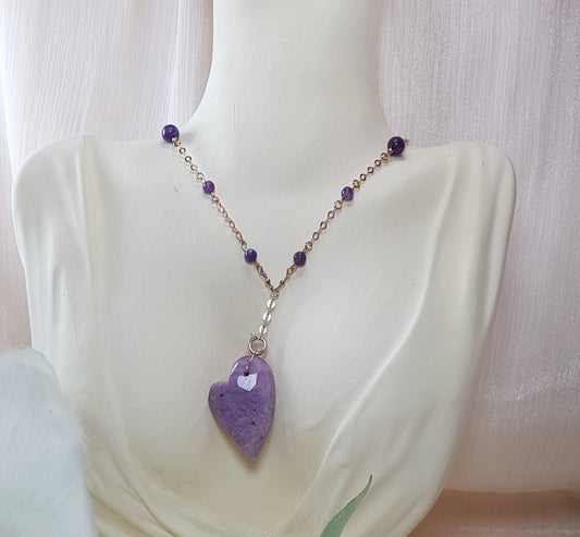 Lépidolite coeur argent 925 plaqué or rose