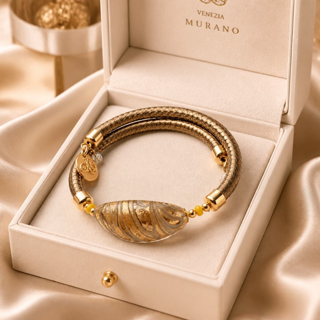 Bracelet Murano Lune Moutarde Cuivre - Éclat Vénitien