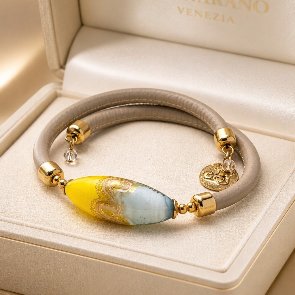Bracelet Murano Lune Jaune Gris - Verre Vénitien Certifié
