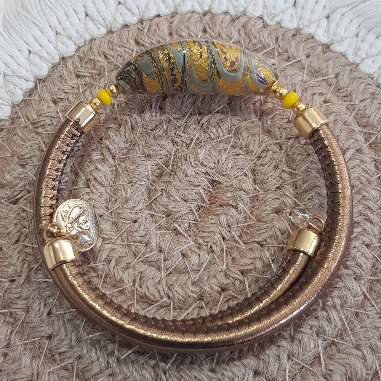 Bracelet murano lune moutarde