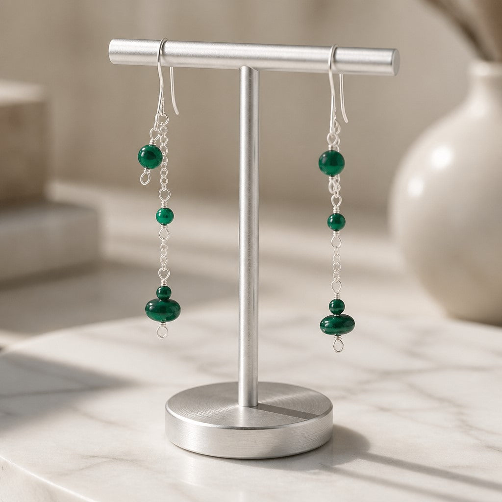 Boucles d'Oreilles Malachite - Argent 925 & Pierre Naturelle