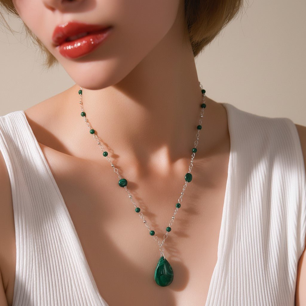 Pendentif Malachite Goutte Argent 925 - Pierre de Guérison Émotionnelle
