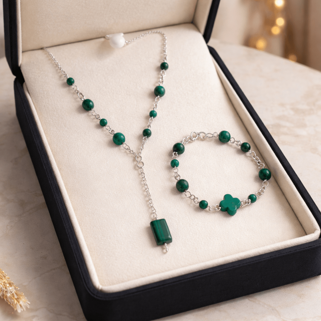 Parure Malachite Argent 925 - Pierre Naturelle