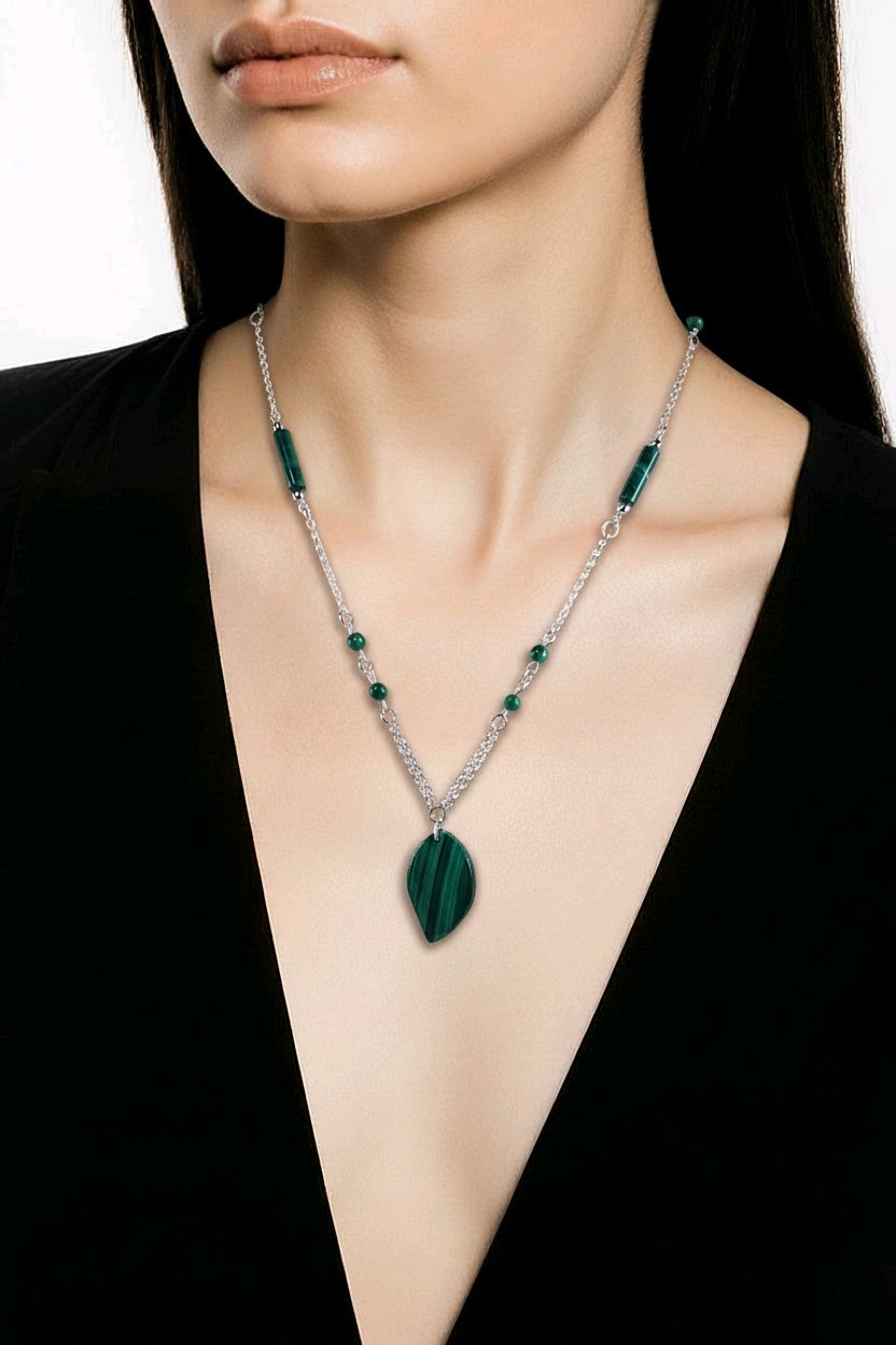 Pendentif Malachite Charmille Argent 925 - Pierre de Protection Puissante