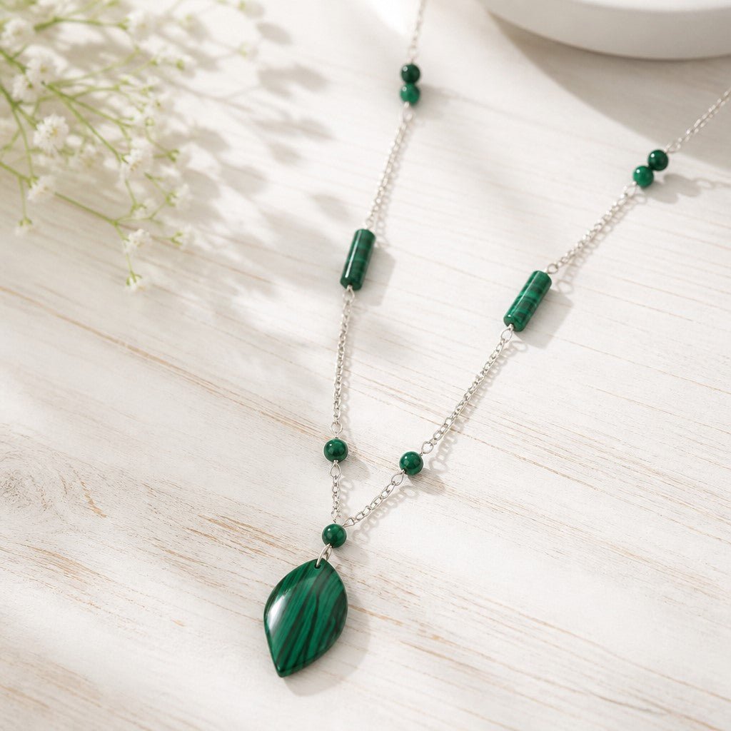 Pendentif Malachite Charmille Argent 925 - Pierre de Protection Puissante