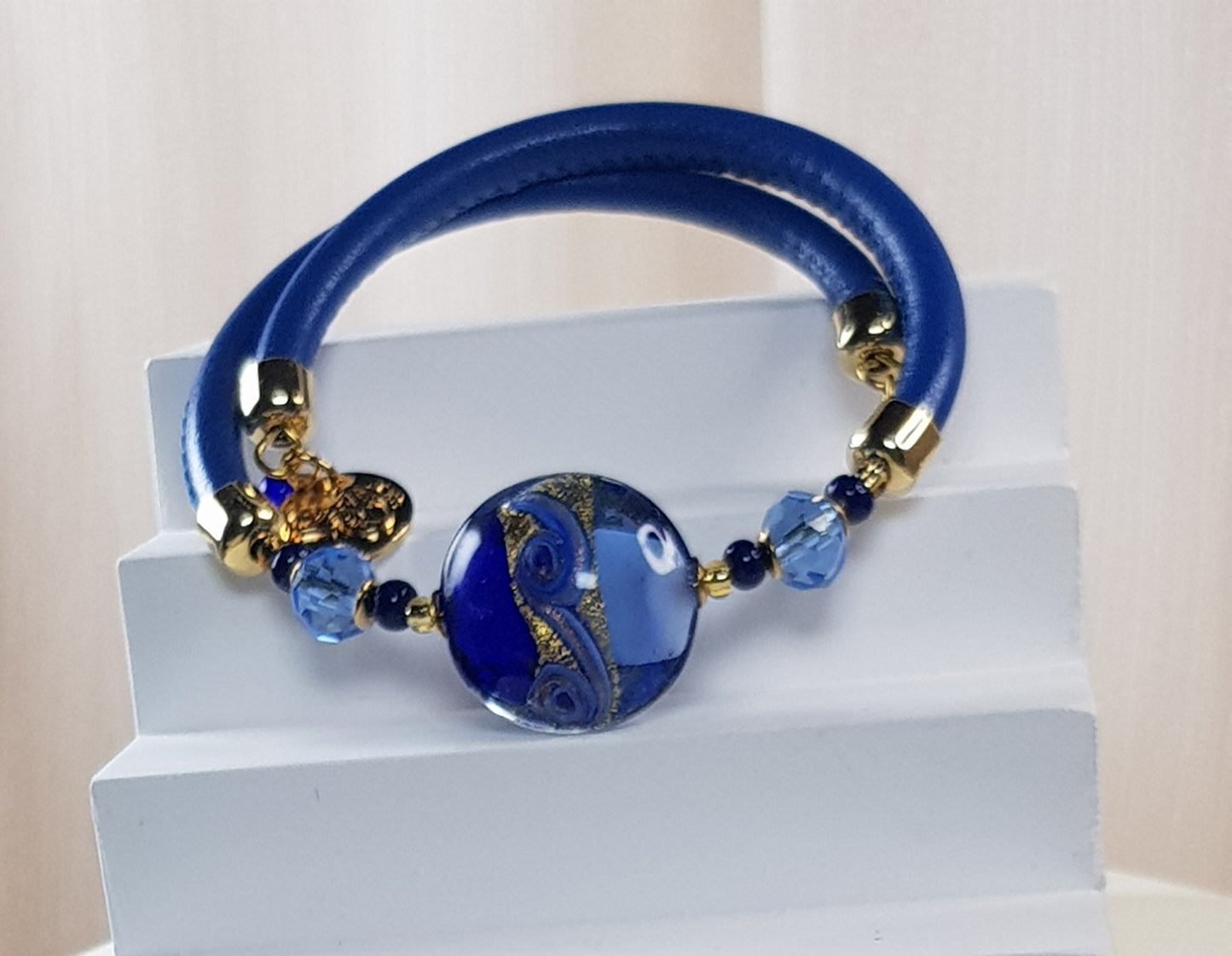 Bracelet murano médaillon bleu