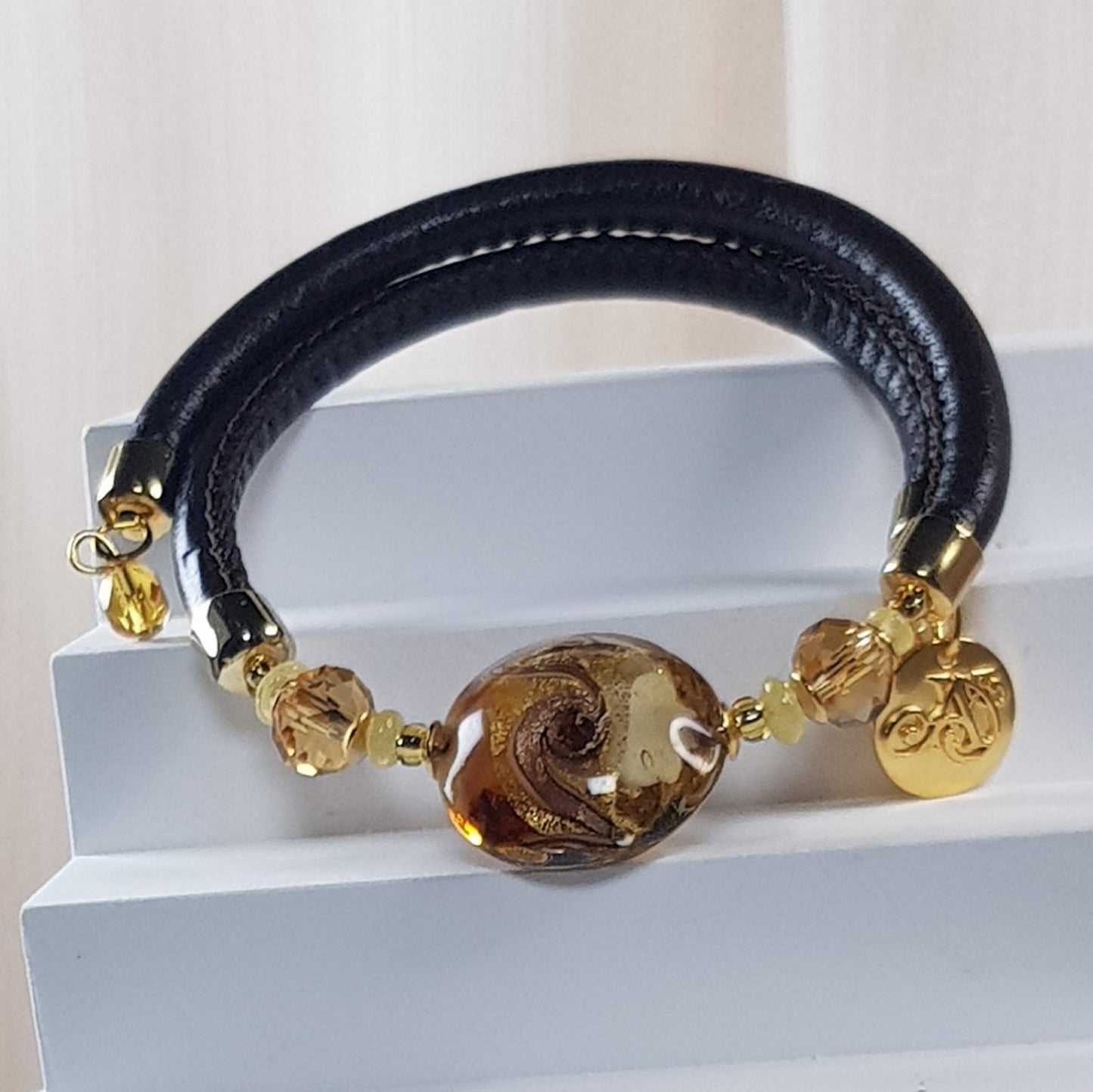 Bracelet murano médaillon oeil du tigre