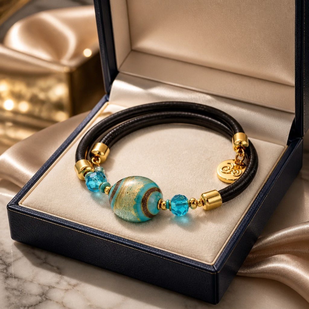 Bracelet Murano Médaillon Turquoise - Fraîcheur Vénitienne