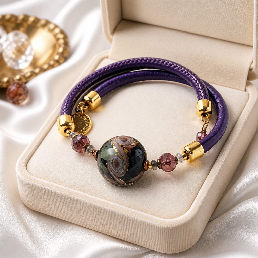 Bracelet Murano Médaillon Violet - Élégance Vénitienne