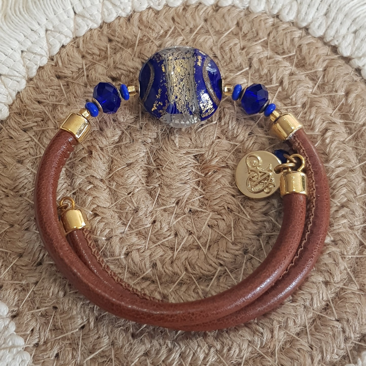 Bracelet murano médaillon bleu nuit