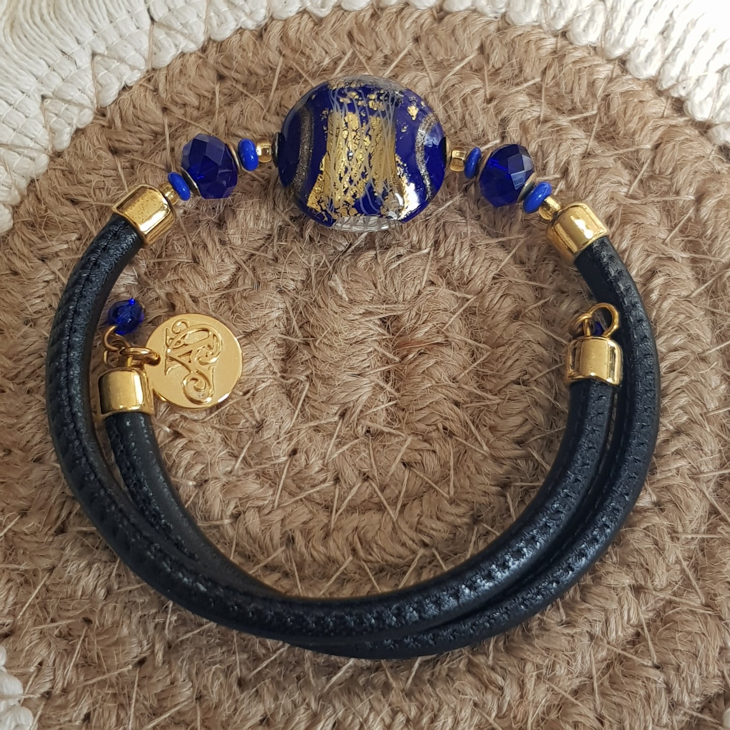 Bracelet murano médaillon bleu nuit