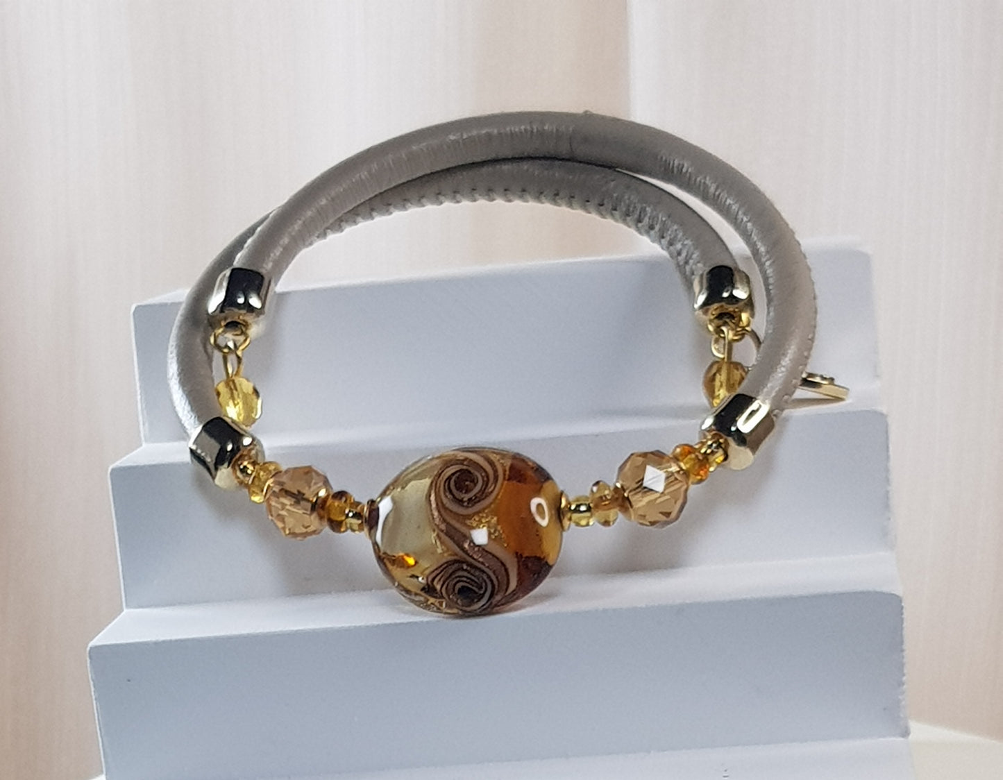 Bracelet murano médaillon oeil du tigre