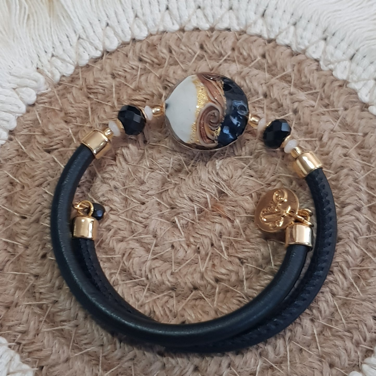 Bracelet murano médaillon yin yang