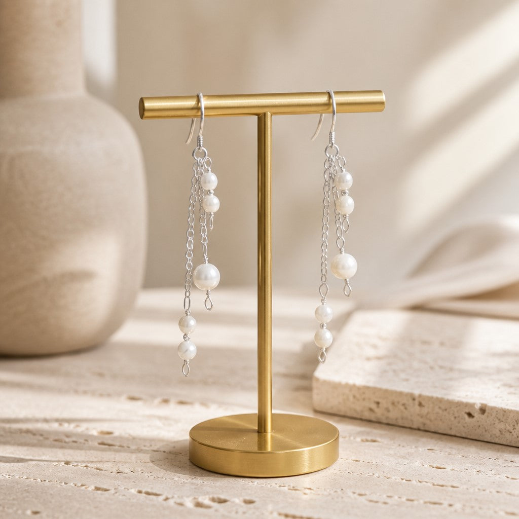 Boucles d'Oreilles Nacre - Argent 925 & Matière Organique