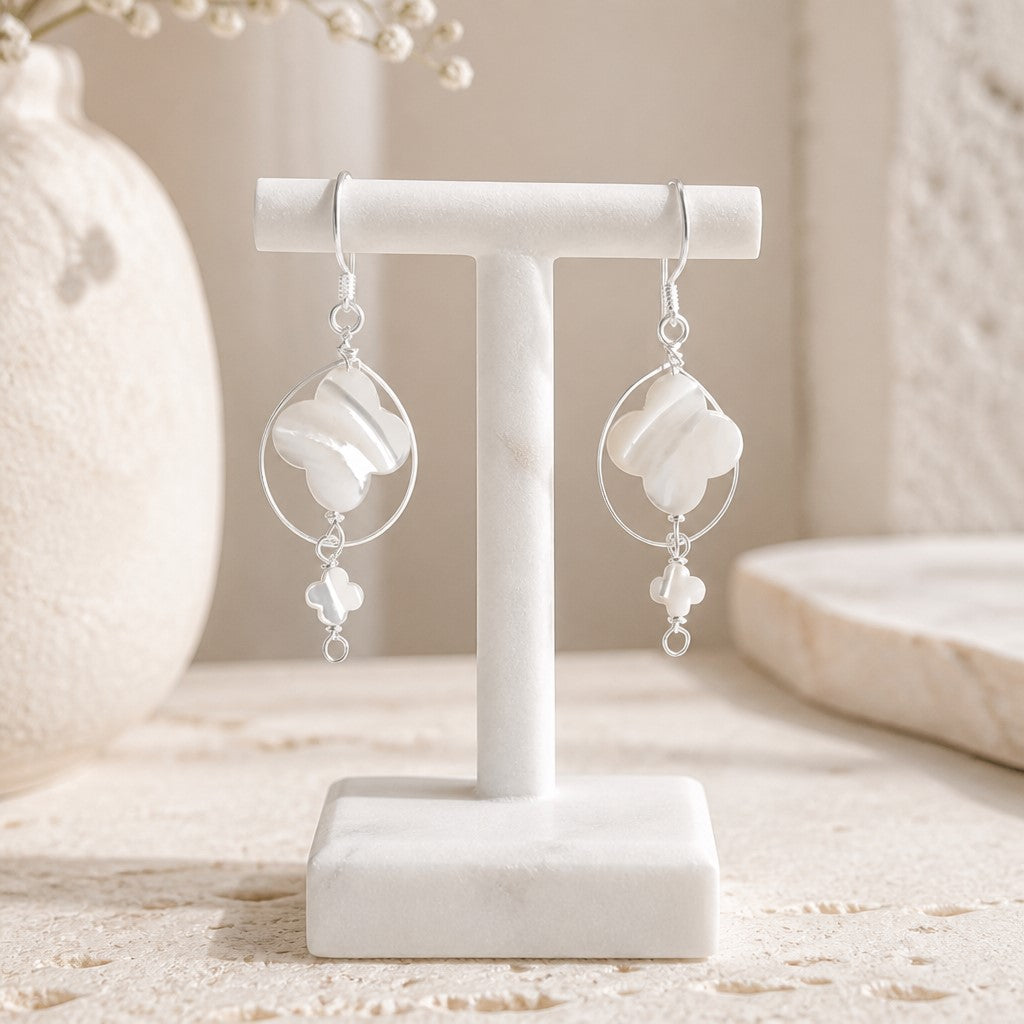 Boucles d'Oreilles Nacre alhambra- Argent 925 & Matière Organique