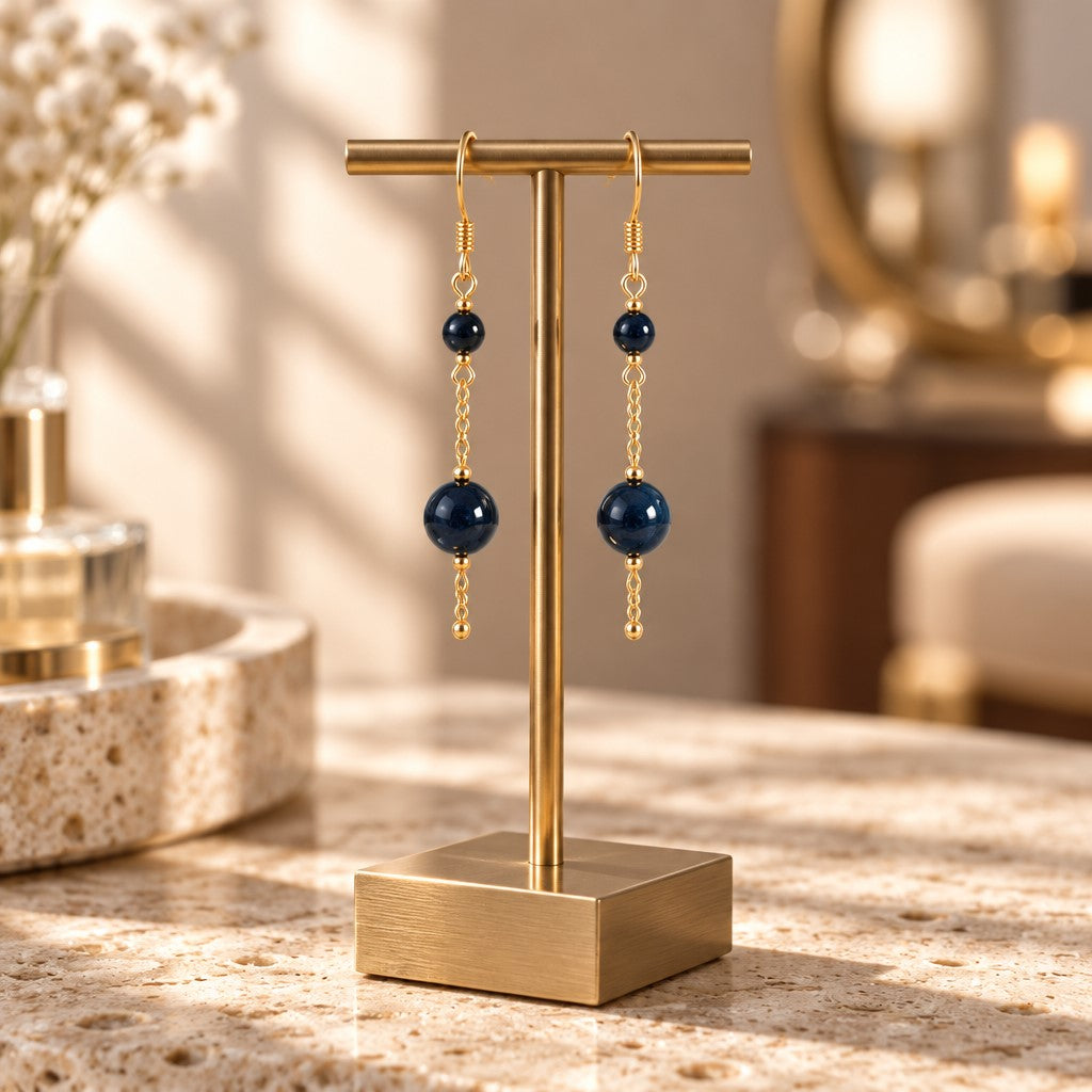 Boucles d'Oreilles Œil de faucon - Argent doré & Pierre Naturelle