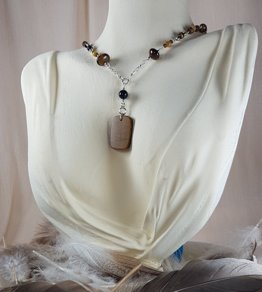 Oeil du tigre rectangle argent 925