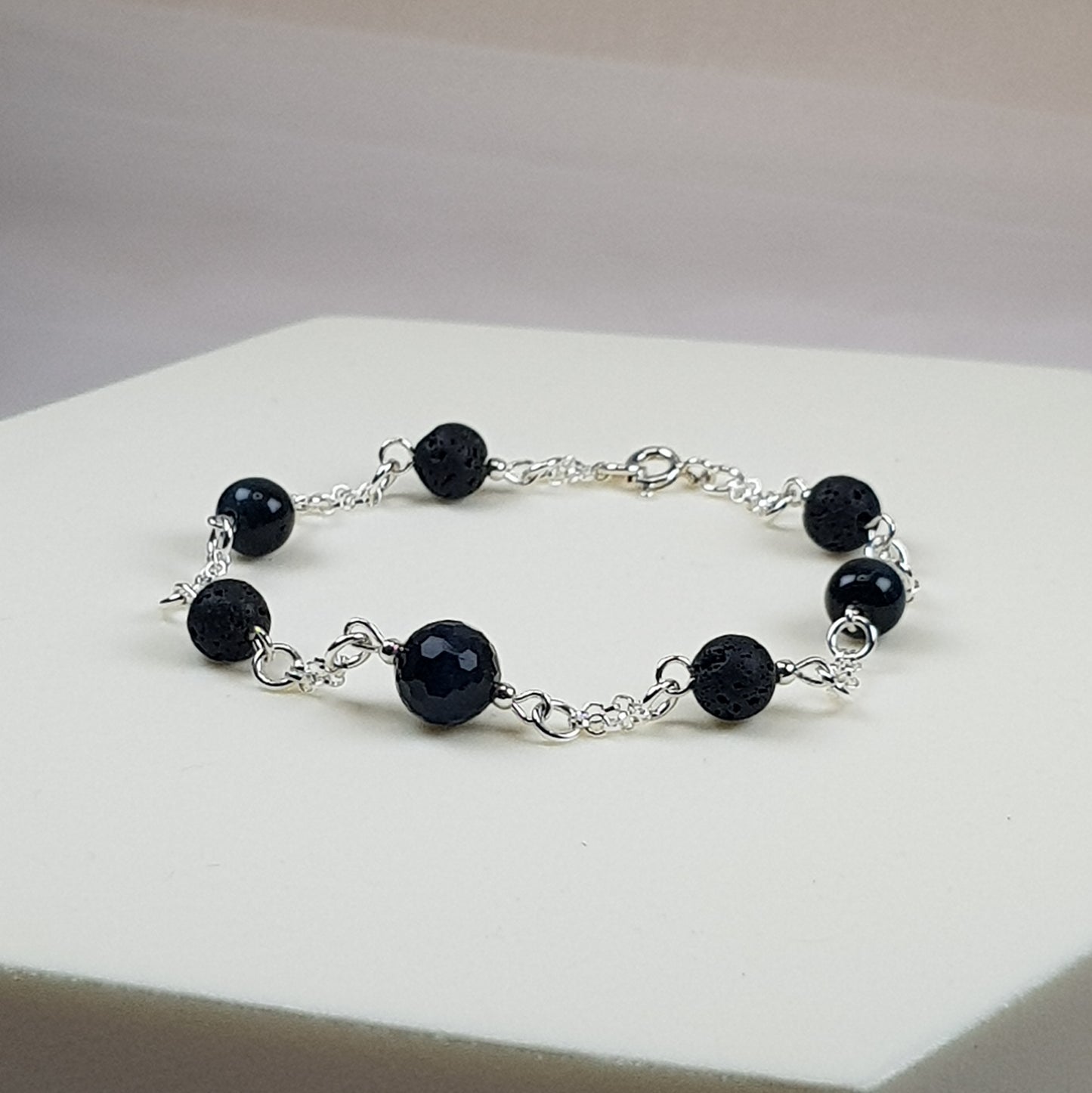 Oeil de faucon pierre de lave argent 925