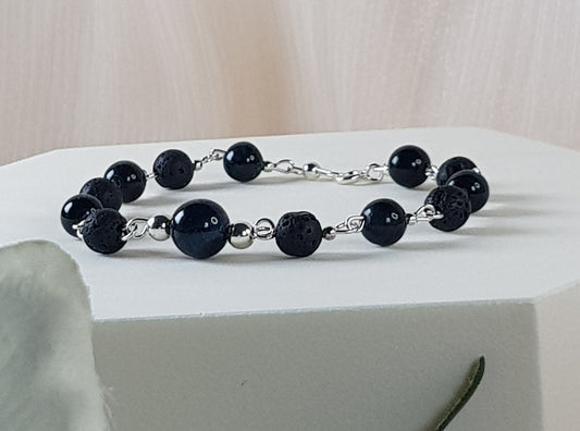 Oeil de faucon pierre de lave argent 925