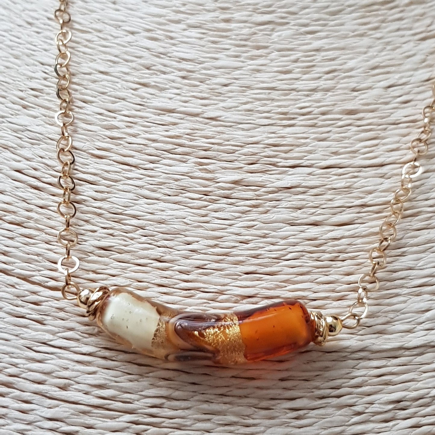 Chaine acier + verre murano ocre