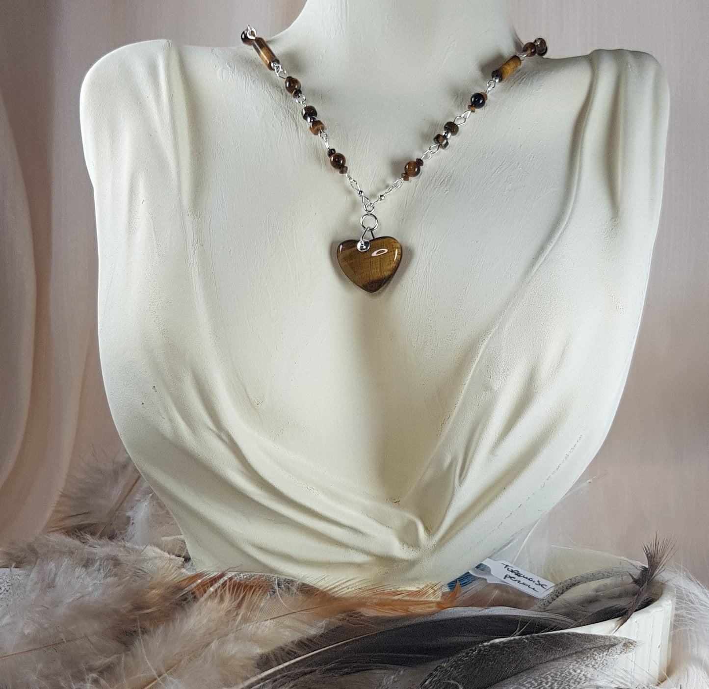 oeil du tigre coeur argent 925