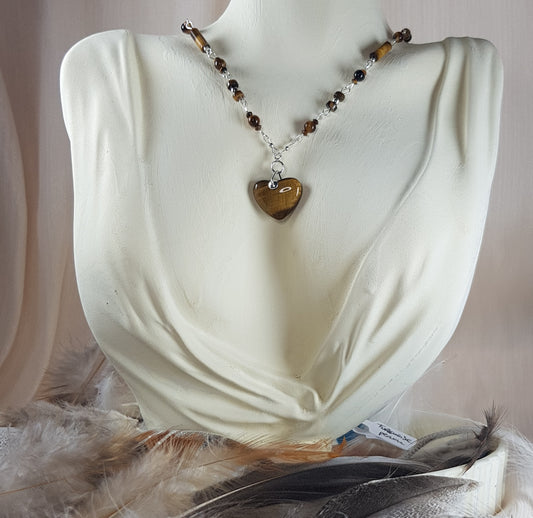 oeil du tigre coeur argent 925