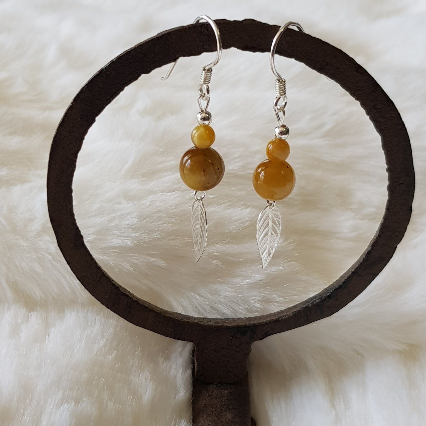 Boucles d'oreilles Oeil du tigre doré argent 925