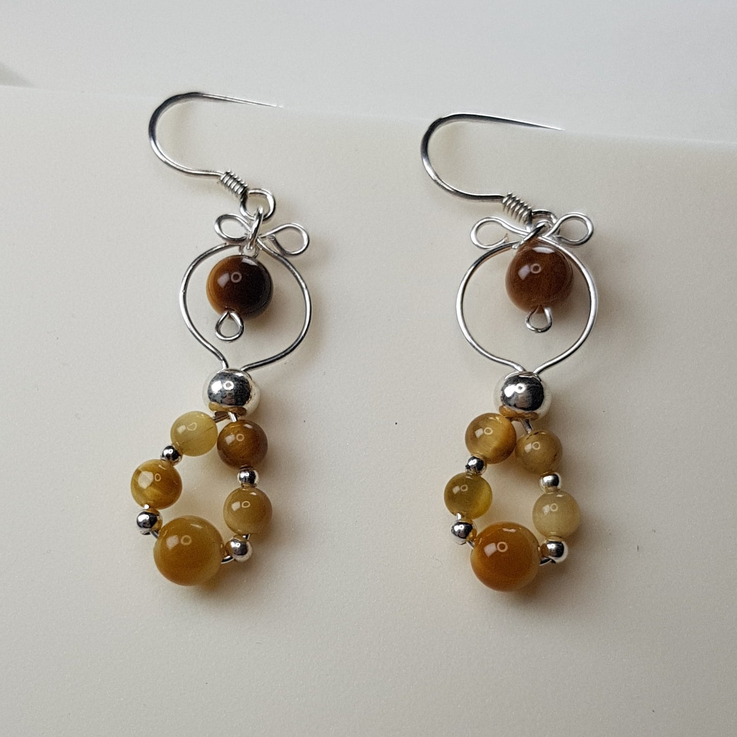 Boucles d'oreilles œil du tigre doré en argent 925 - pierre naturelle