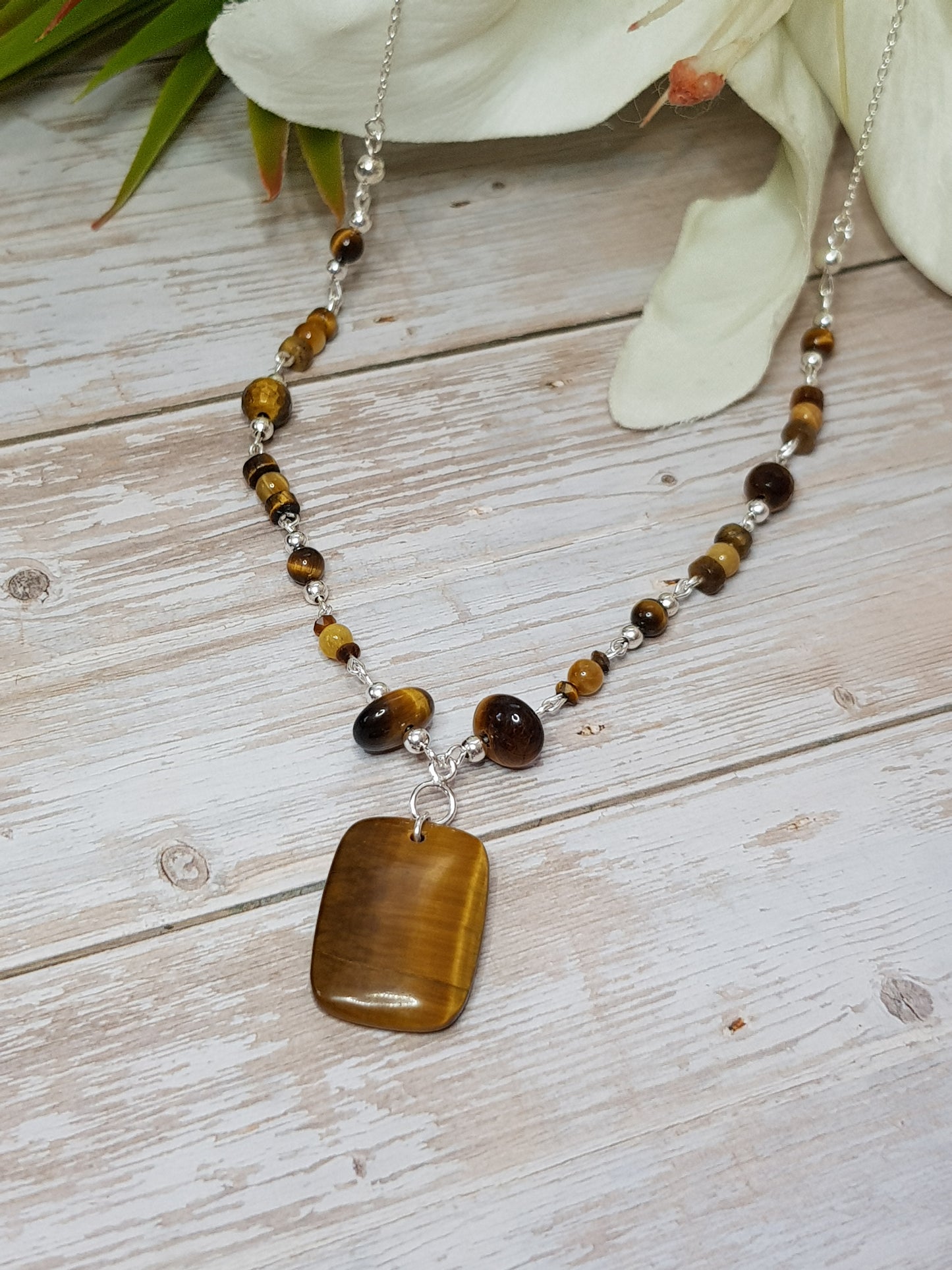 Oeil du tigre rectangle argent 925