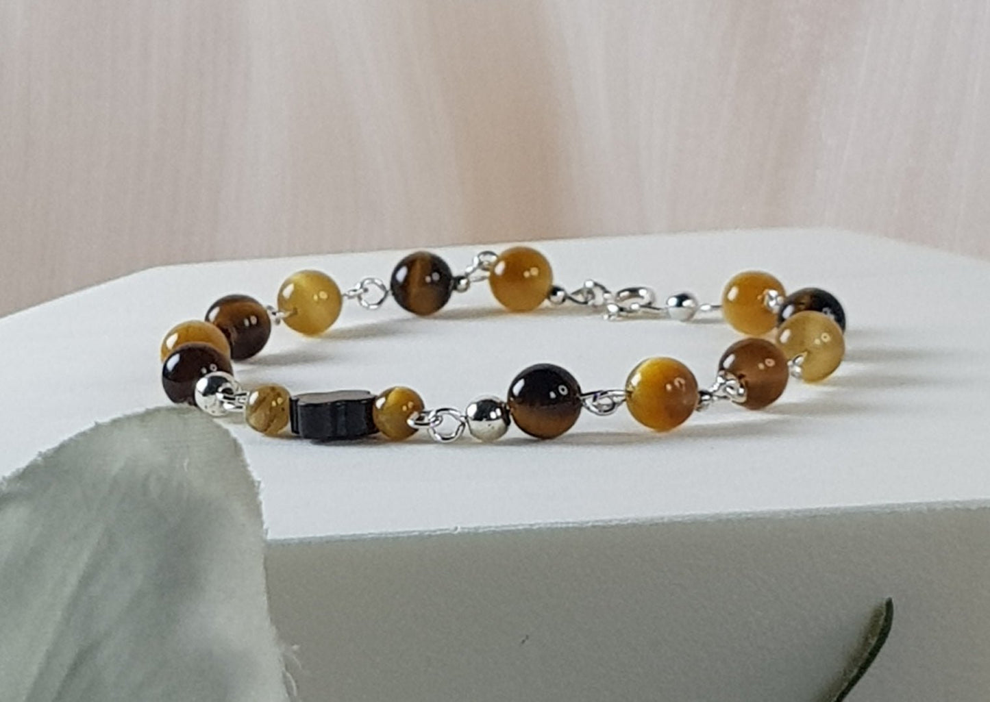 Bracelet oeil du tigre doré agent 925