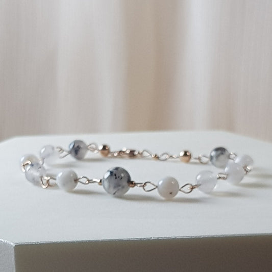 Opale blanc, argent 925 plaque or rose