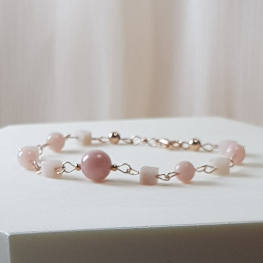 Opale rose argent 925 plaque or rose