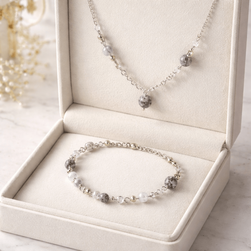 Parure Opale Blanc Argent 925 - Pierre Naturelle