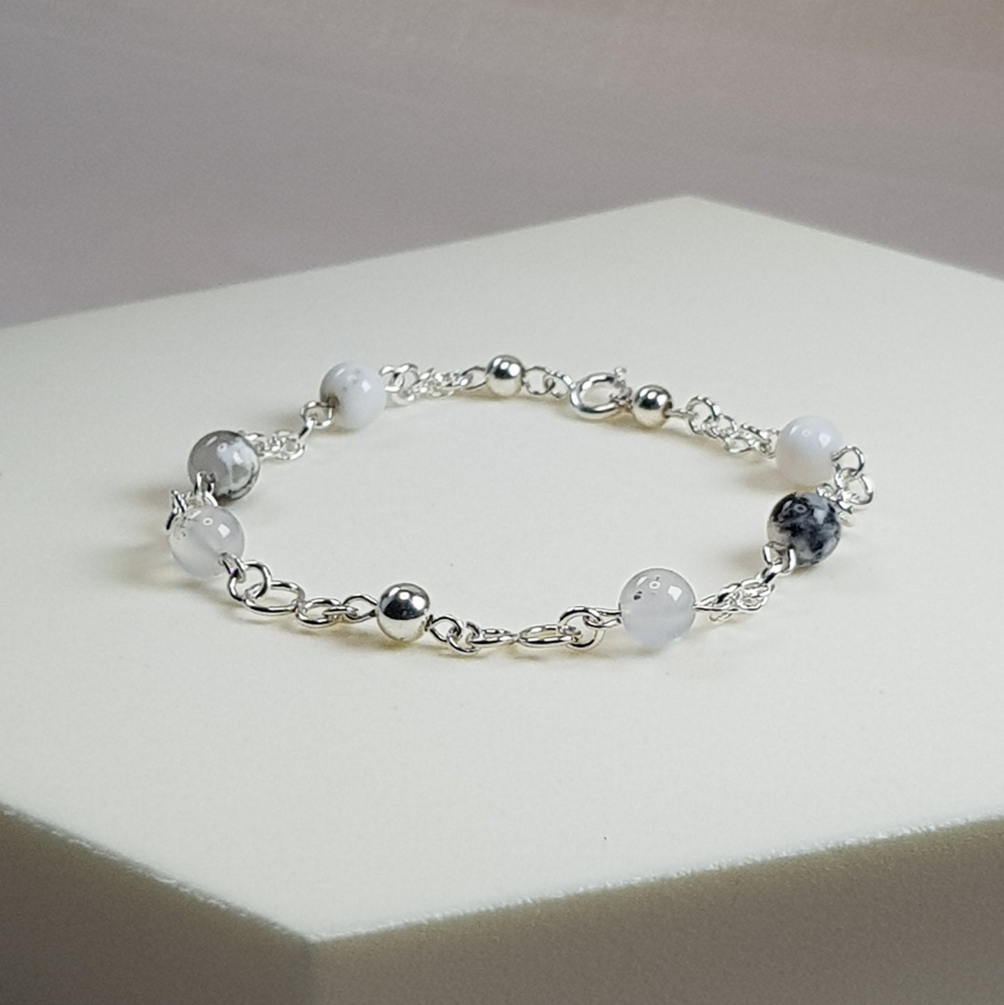 Opale blanc, argent 925