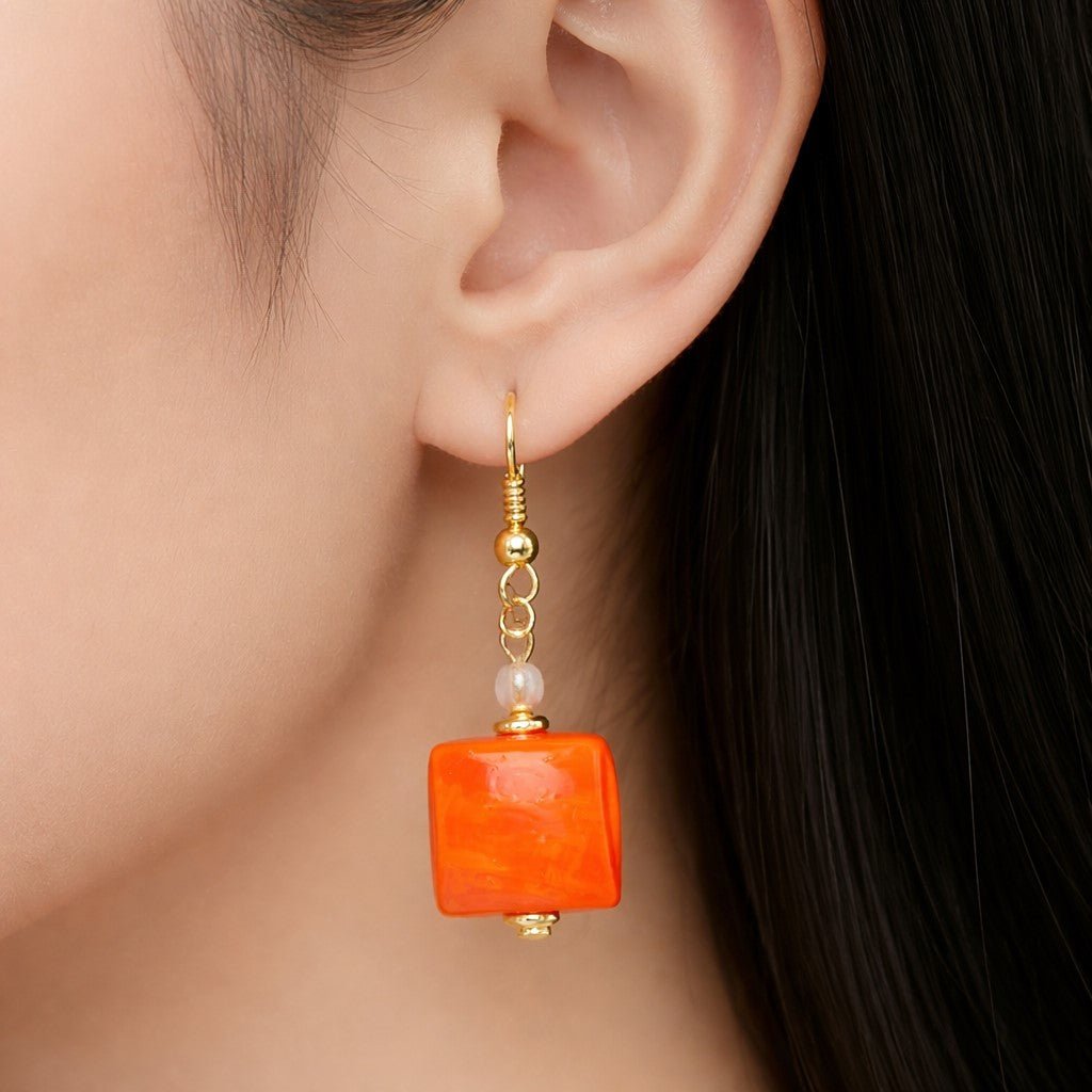 Boucles d'Oreilles Murano Corail 9244 - Verre de Venise Authentique