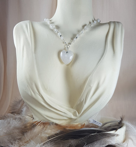 pierre de lune blanche coeur argent 925