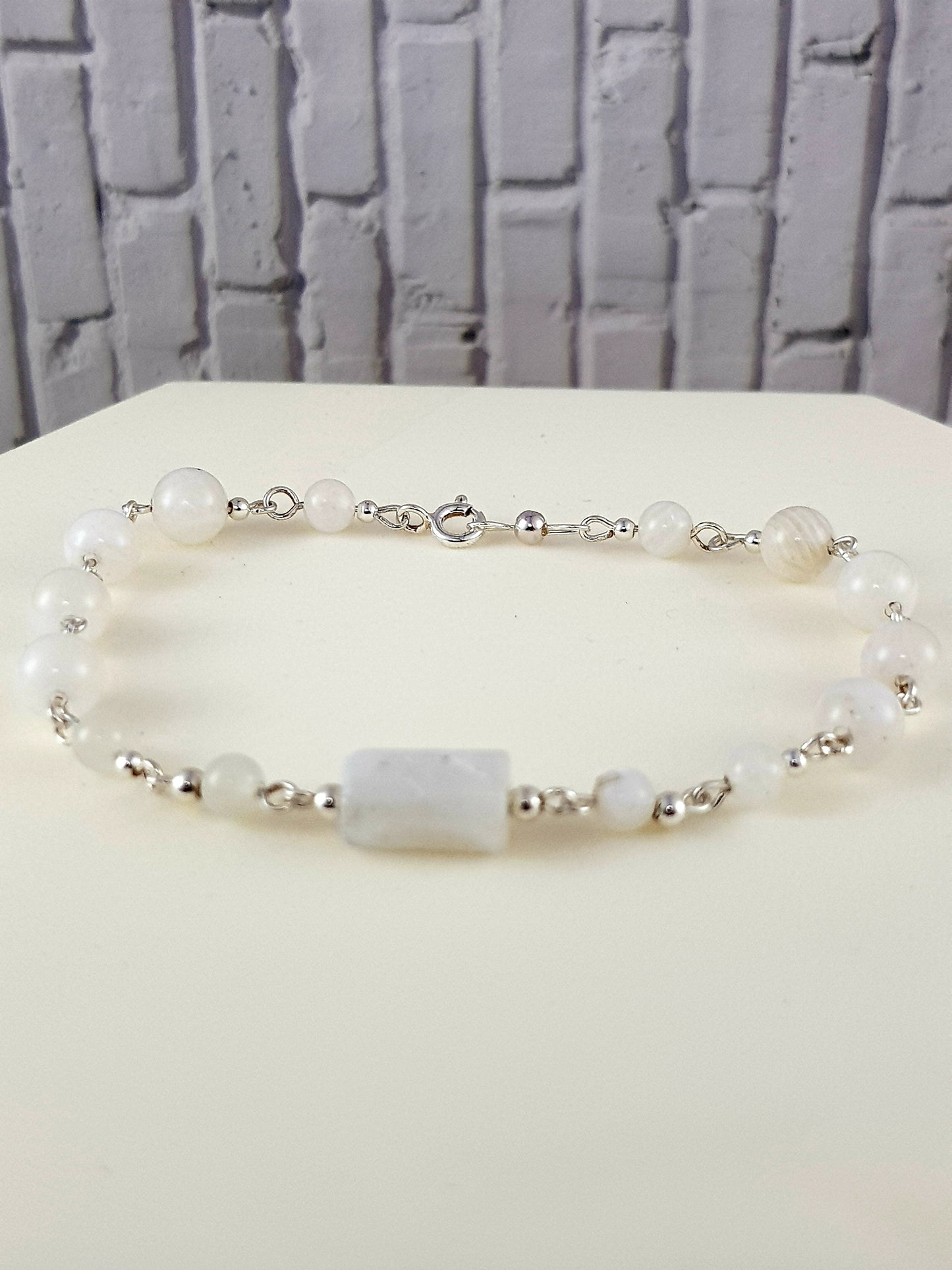 Bracelet pierre de lune blanche argent 925
