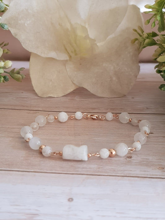 Bracelet pierre de lune blanche argent 925 plaque or rose