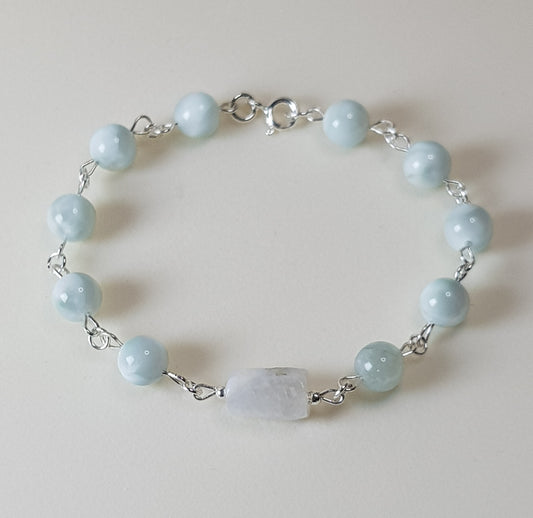 Pierre de lune verte + blanche argent 925