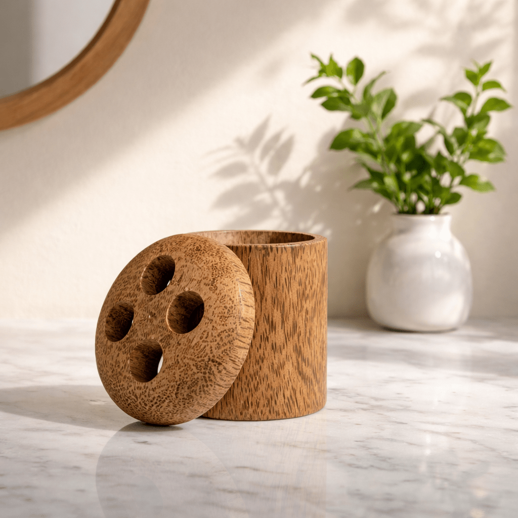Porte Brosse à Dent en Bois de Cocotier - Accessoire Bain Naturel Écologique