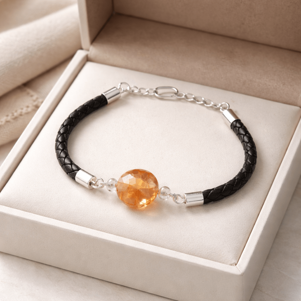 Bracelet Quartz Hématoïde Rouge simili cuir