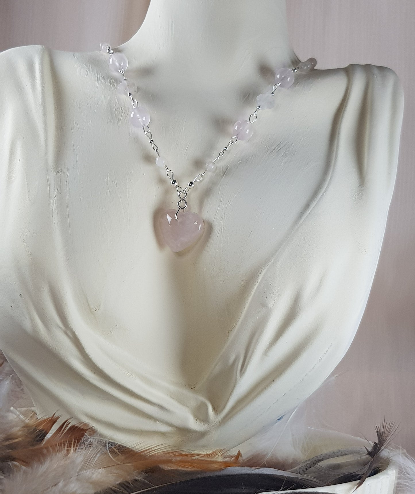 quartz rose coeur argent 925