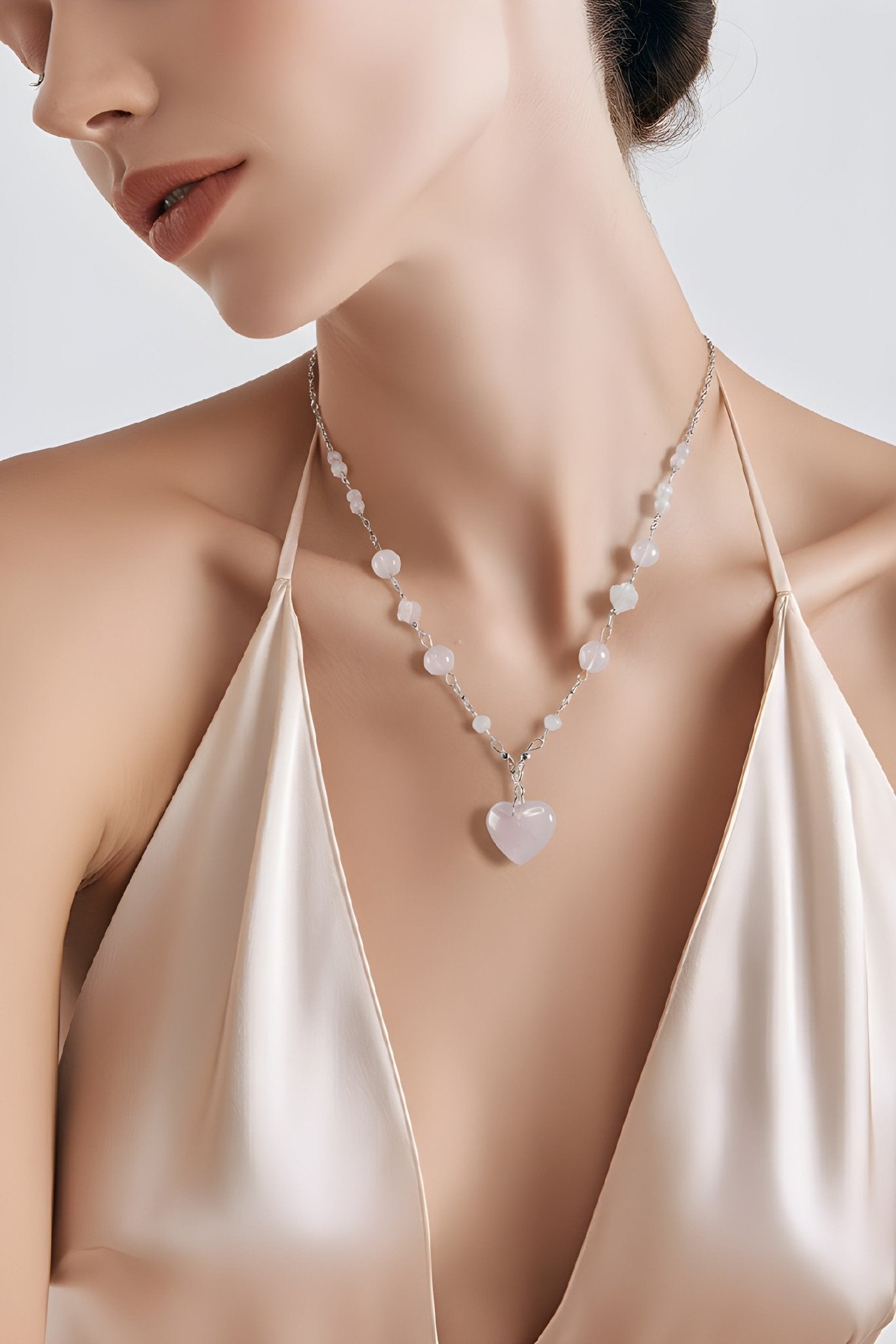 Pendentif Quartz Rose Cœur Argent 925 - Pierre d'Amour Inconditionnel