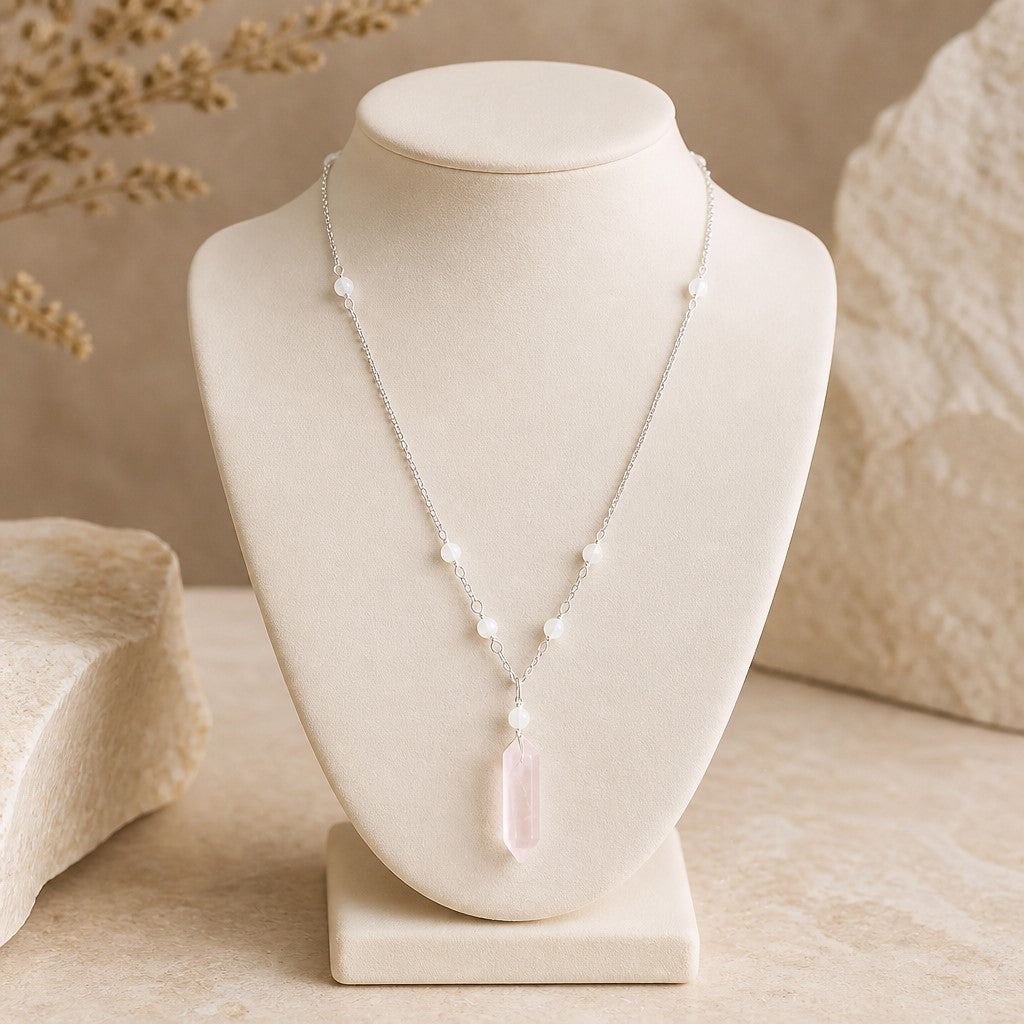 Pendentif Quartz Rose pointe Argent 925 - Pierre d'Amour Inconditionnel