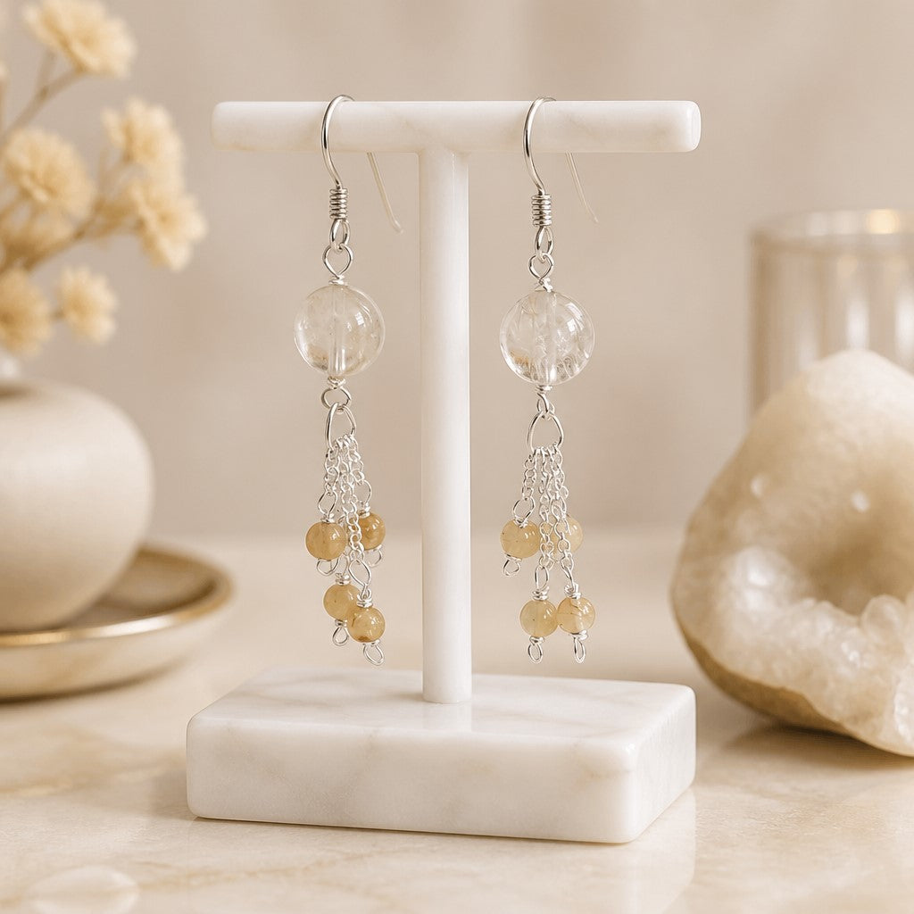 Boucles d'Oreilles Quartz Rutile - Argent 925 & Pierre Naturelle