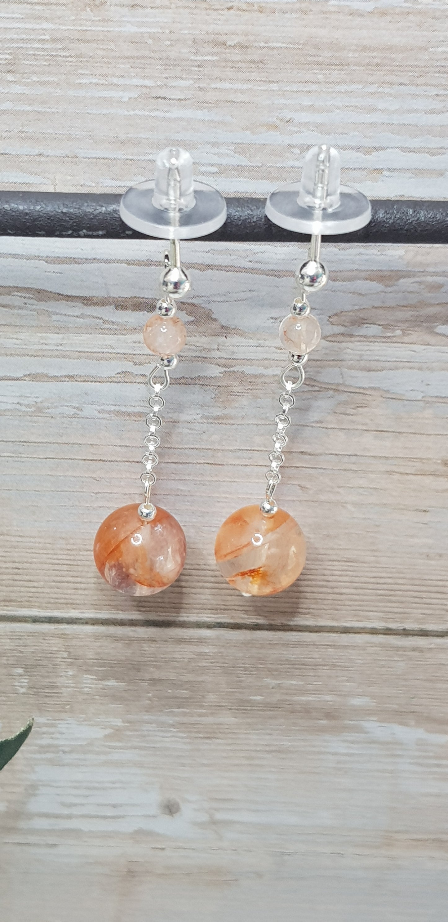 Quartz hématoide rouge ou quartz de feu argent 925