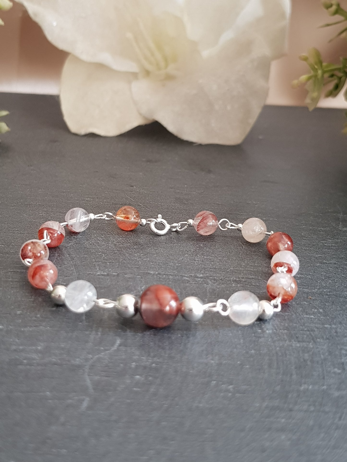 Bracelet quartz hématoide rouge argent 925