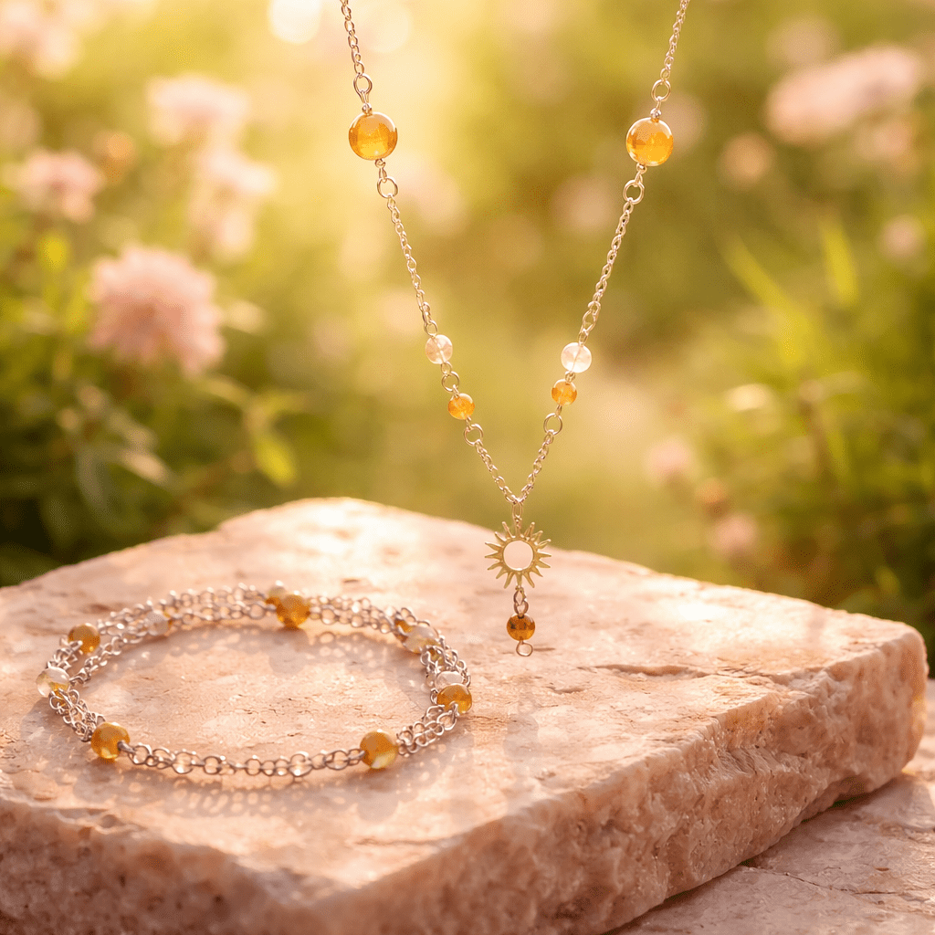 Parure Quartz Hématoïde Jaune Argent 925 -