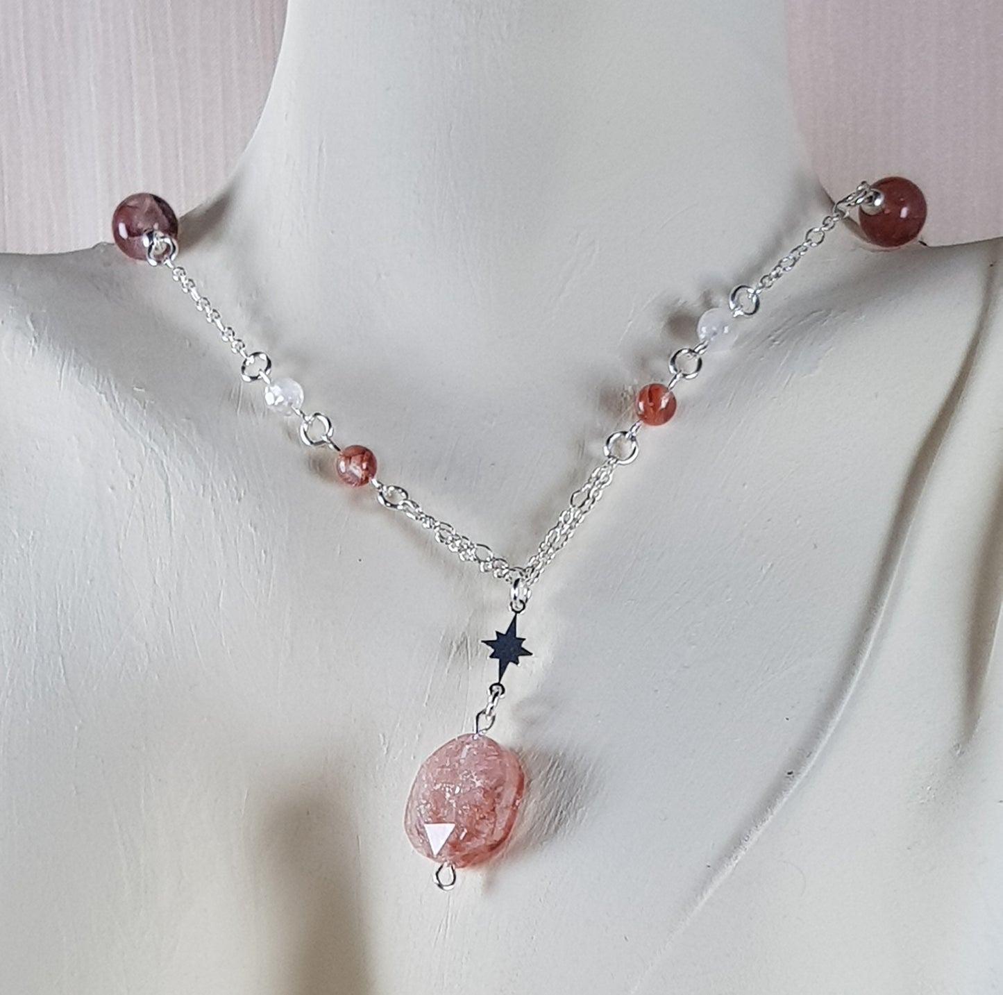 Quartz hematoide rouge argent 925