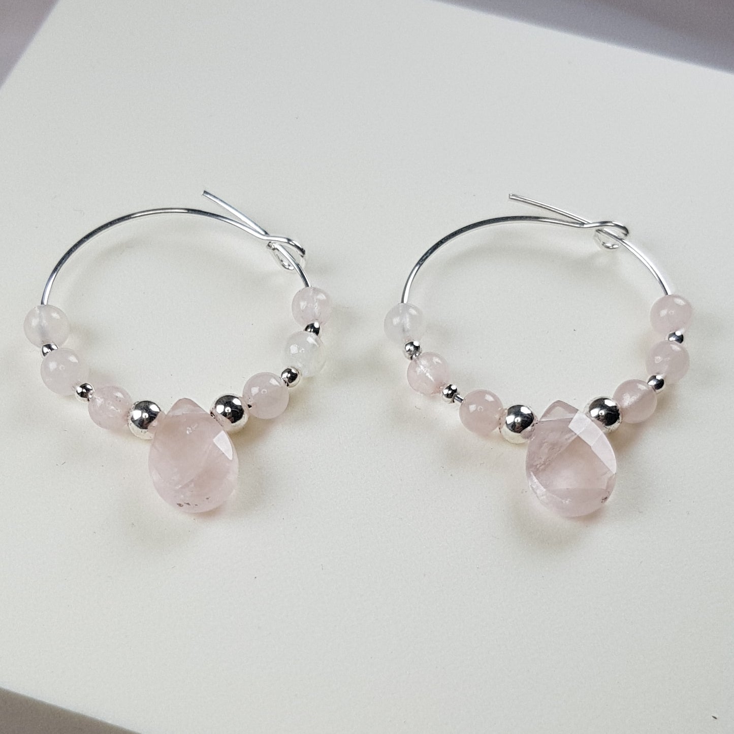 Boucles d'oreilles quartz rose en argent 925 - pierre naturelle